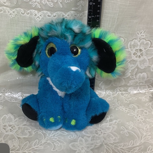Fiesta Colorful Elephant plush 9"multicolored blue green gold eyes - Picture 3 of 8